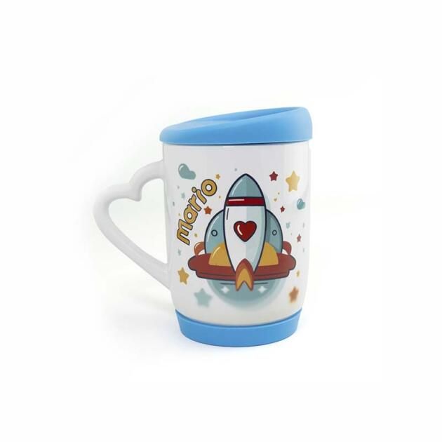 Taza de Cerámica con Asa de Corazón + Tapa de Color